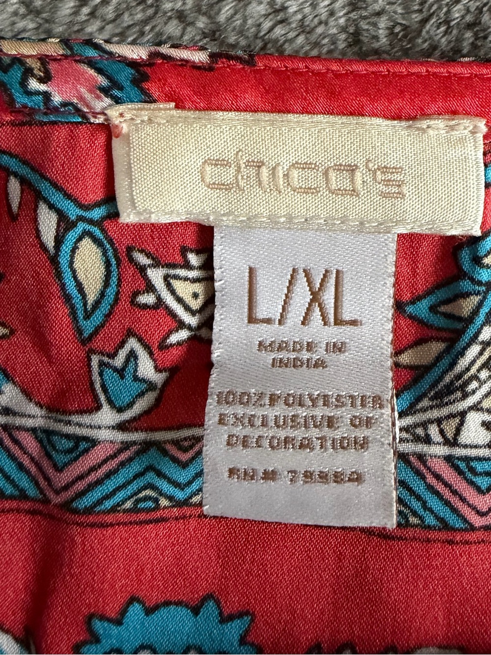 Chico’s Beaded Paisley Caftan Poncho Top Coral Blue Satin Feel L/XL - Picture 6 of 8